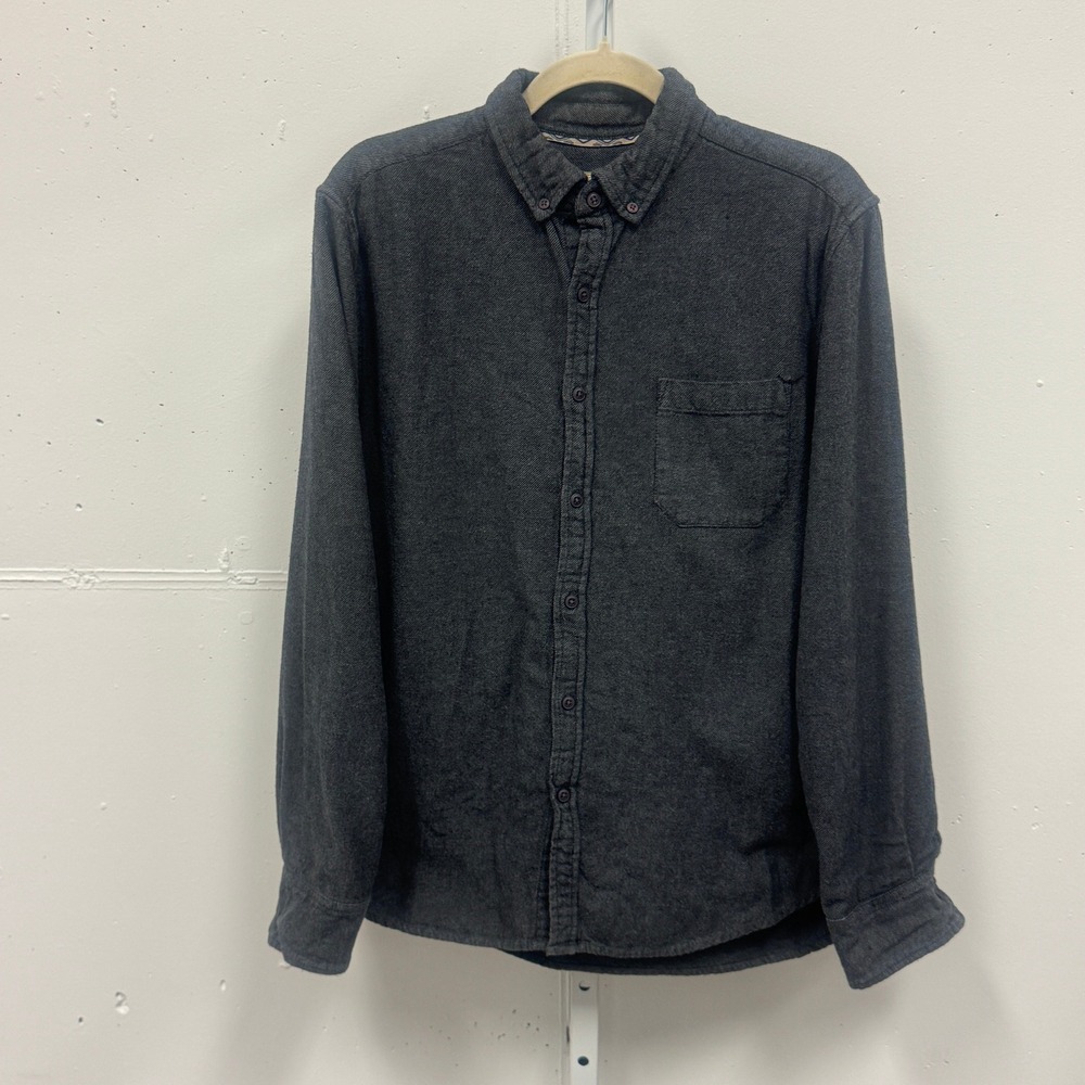 Free Nature Men's Charcoal Gray Cotton Twill Long Sleeve Button Down Shirt Med